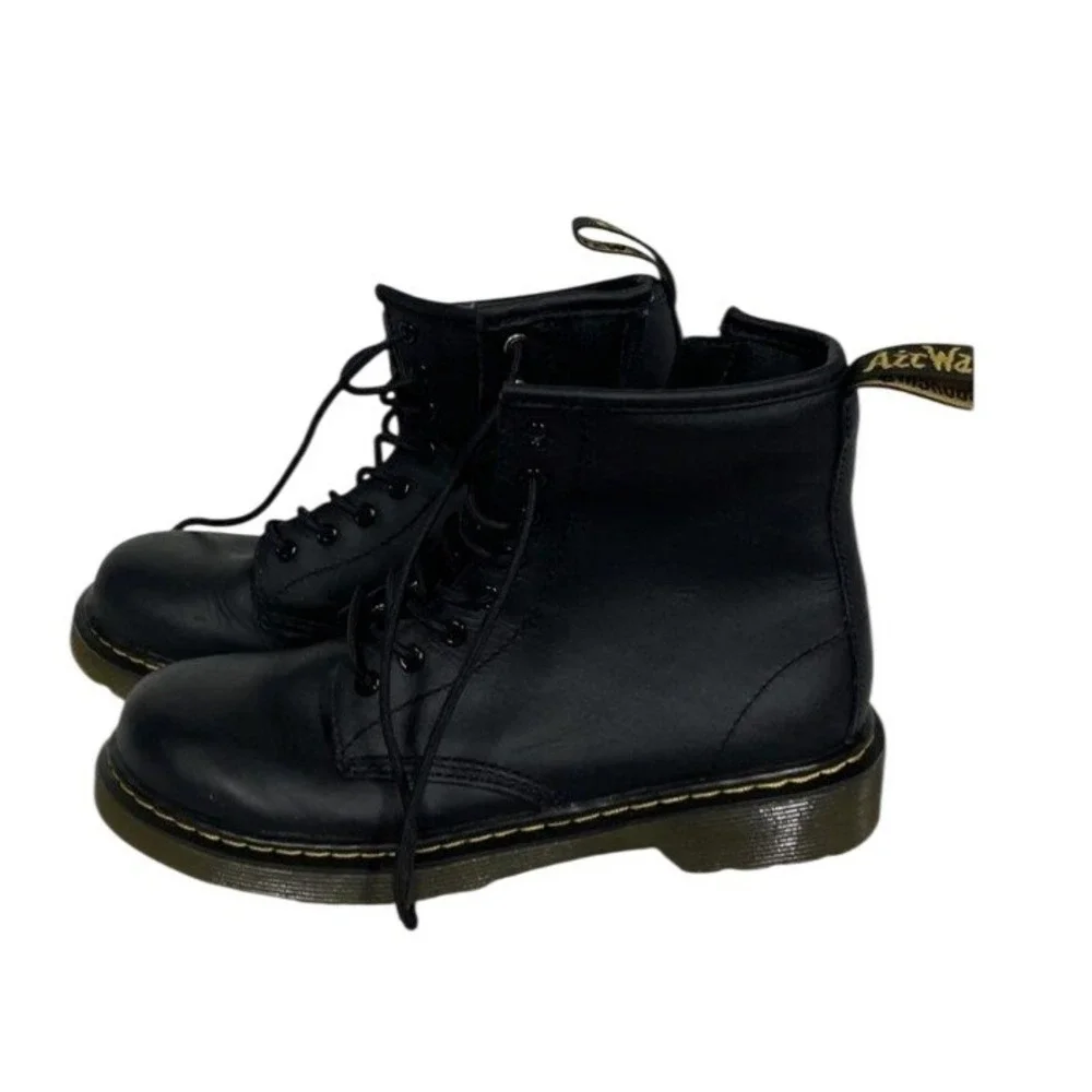 Dr. Martens Black Leather Combat Boots Boys Size 3 Lace Up AirWair Classic